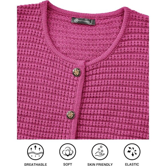 Women's Knit Cardigan Sweater – Chunky Button Down Open Front Jacket Pink Large - Picture 5 of 8